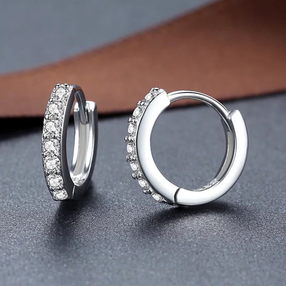 Silver CZ huggie earrings-SH004 Silver 11mm